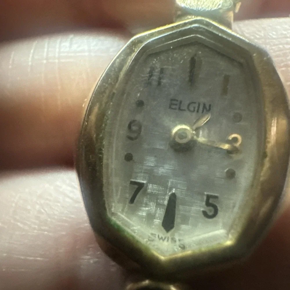 Working Vintage Elgin‎ Ladies Check-board Dial Watch 16mm Fit 6in